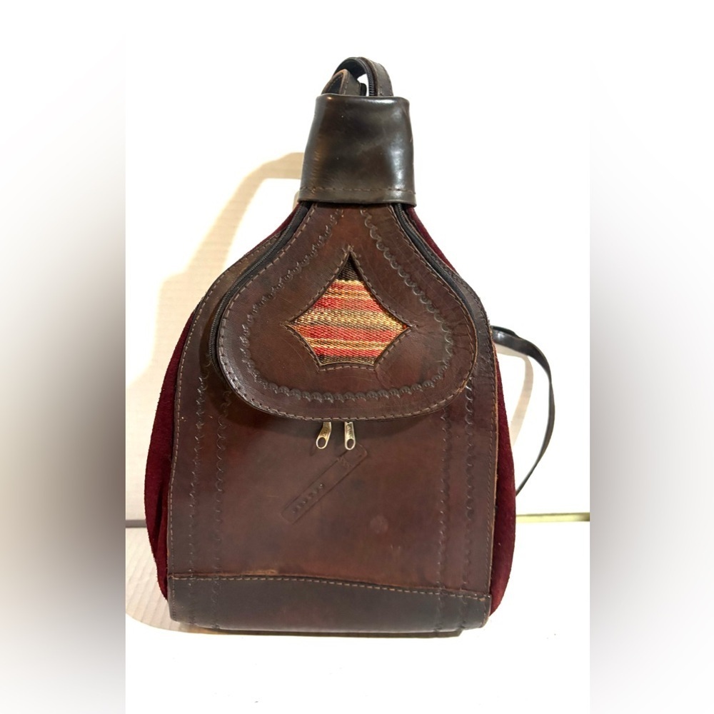 Elegant Brown and Red leather & suede Women's Backpack